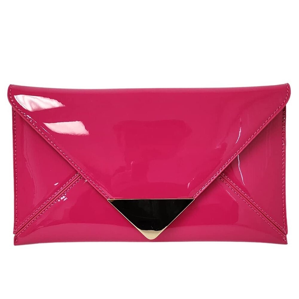 9700 Faux Patent Leather Glossy Envelope Clutch, Fuchsia